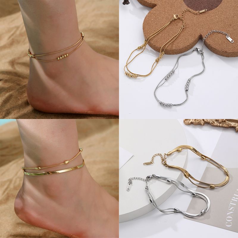 Hawaiian Tropical Solid Color 304 Stainless Steel Plating 18K Gold Plated Women's Anklet