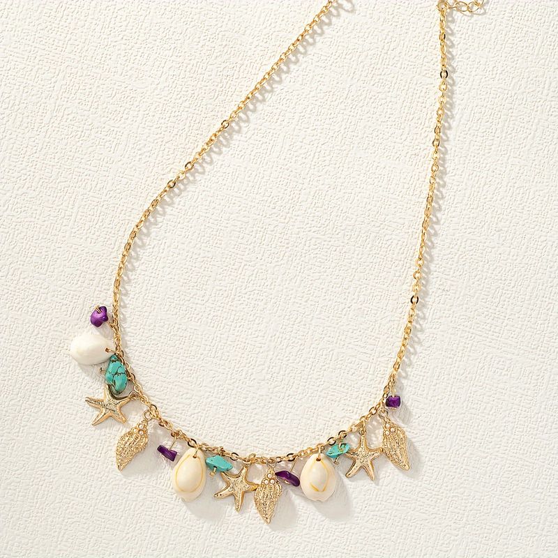 Wholesale Jewelry Ethnic Style Bohemian Starfish Shell Arylic Alloy Pendant Necklace