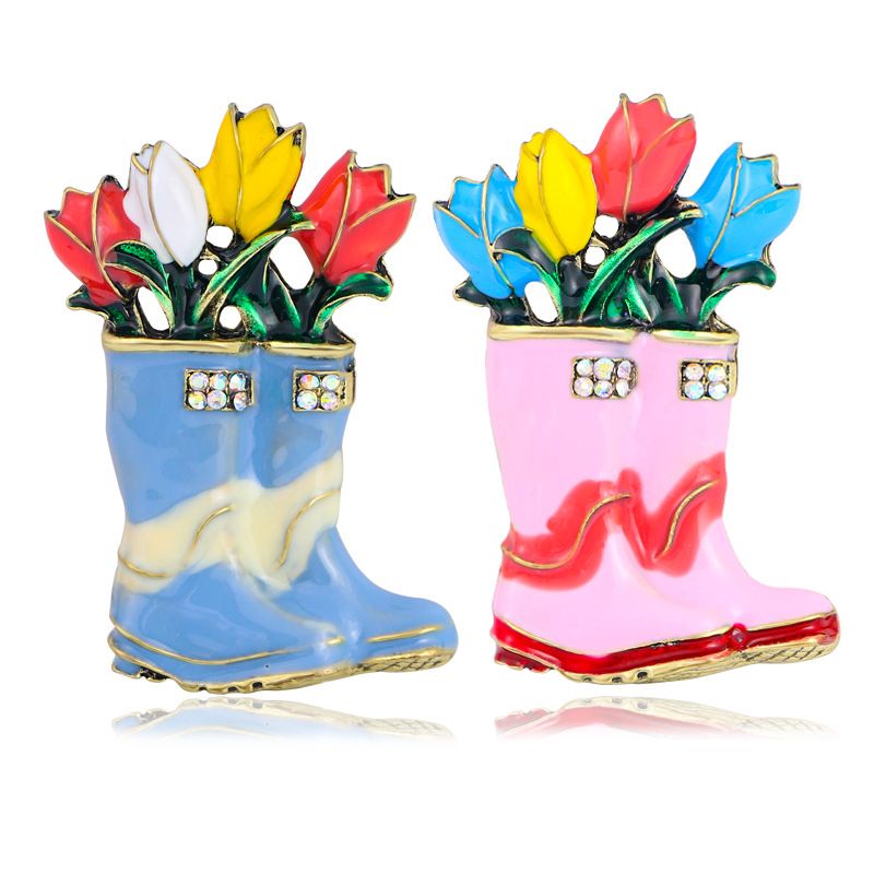 IG Style Sweet Flower Boots Alloy Enamel Inlay Rhinestones Women's Brooches