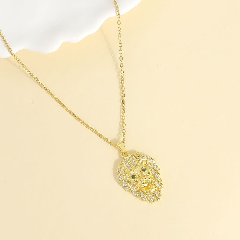 304 Stainless Steel 18K Gold Plated IG Style Elegant Plating Inlay Lion Zircon Pendant Necklace