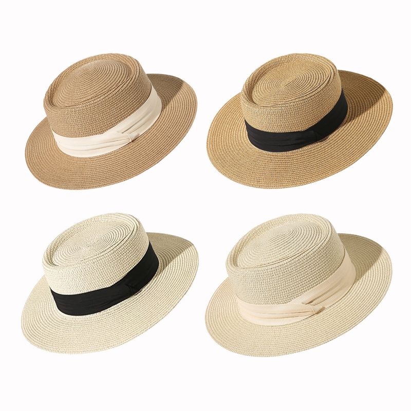 Femmes De Base Hawaïen Vacances Couleur Unie Bord Court Chapeau De Soleil