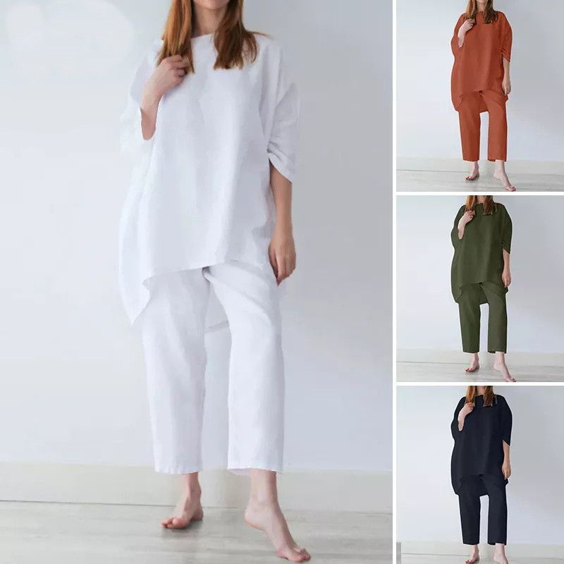 Daily Women's Streetwear Solid Color Linen Pants Sets Pants Sets