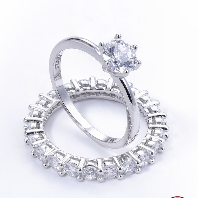 Sterling Silver White Gold Plated Elegant Romantic Shiny Plating Inlay Round Zircon Rings