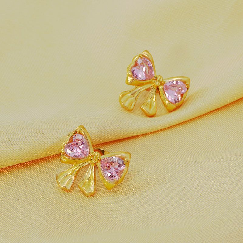 1 Pair Simple Style Classic Style Bow Knot Plating Inlay 304 Stainless Steel Crystal 18K Gold Plated Ear Studs