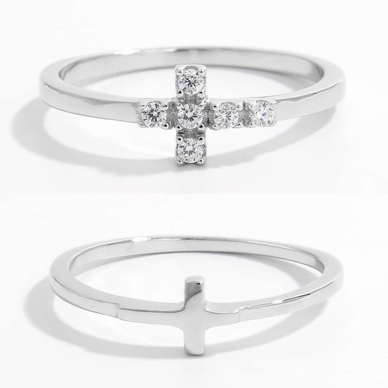 Sterling Silver White Gold Plated Elegant Romantic Solid Color Plating Inlay Cross Zircon Rings