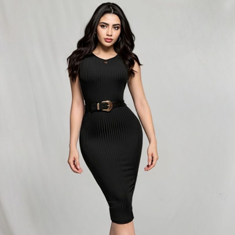 Women's Sheath Dress Streetwear Round Neck Sleeveless Solid Color Knee-Length Holiday Daily