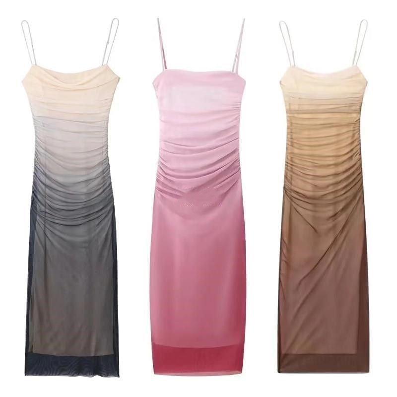 Women's Strap Dress Vacation Boat Neck Strap Backless Sleeveless Gradient Color Maxi Long Dress Holiday Daily