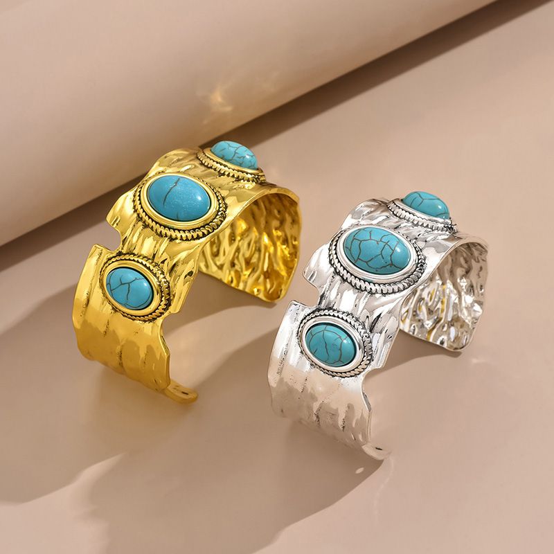 Hip-Hop Retro Solid Color Alloy Inlay Turquoise Women's