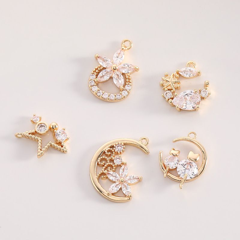 Basic Modern Style Classic Style Star Moon 14K Gold Plated Zircon Copper Wholesale Jewelry Accessories