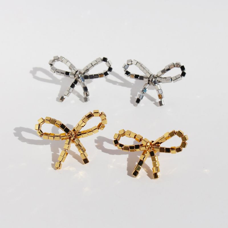 1 Pair Simple Style Classic Style Bow Knot Plating Brass 18K Gold Plated Ear Studs