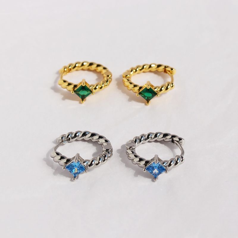 1 Pair Simple Style Geometric Rhombus Plating Inlay Brass Zircon 18K Gold Plated Earrings