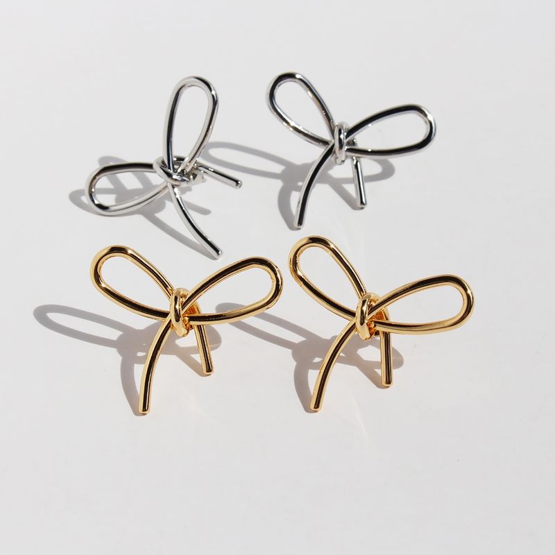 1 Pair Sweet Bow Knot Plating Brass 18K Gold Plated Ear Studs