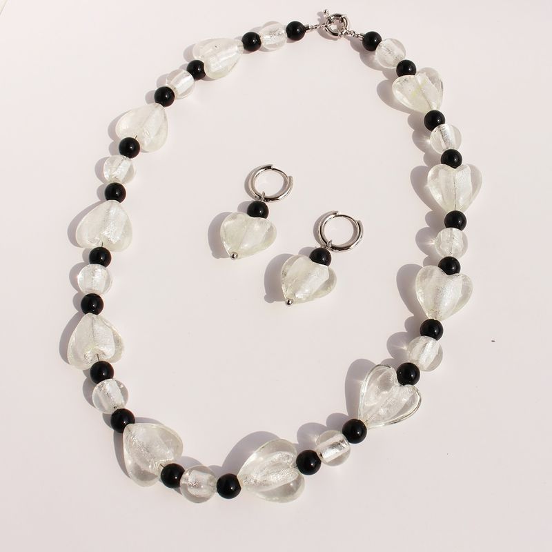 Süss Einfacher Stil Herzform Achat Glas Messing Großhandel Ohrringe Halskette