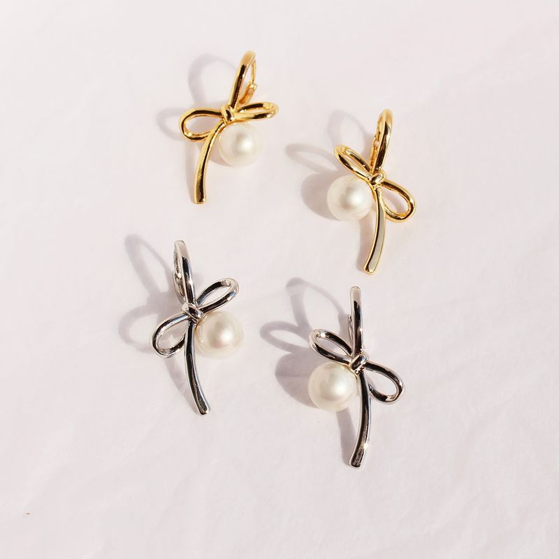 1 Paar IG-Stil Süss Bogenknoten Inlay Messing Perle 18 Karat Vergoldet Ohrringe