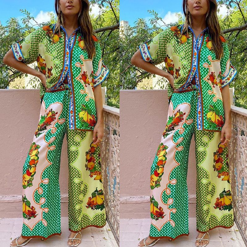 Holiday Beach Women's Vacation Plant Fruit Polyester Printing Pants Sets Pants Sets