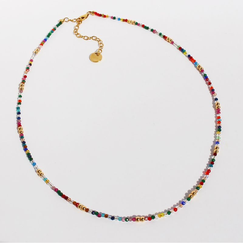 Wholesale Jewelry Sweet Color Block Artificial Crystal Brass Beaded Necklace