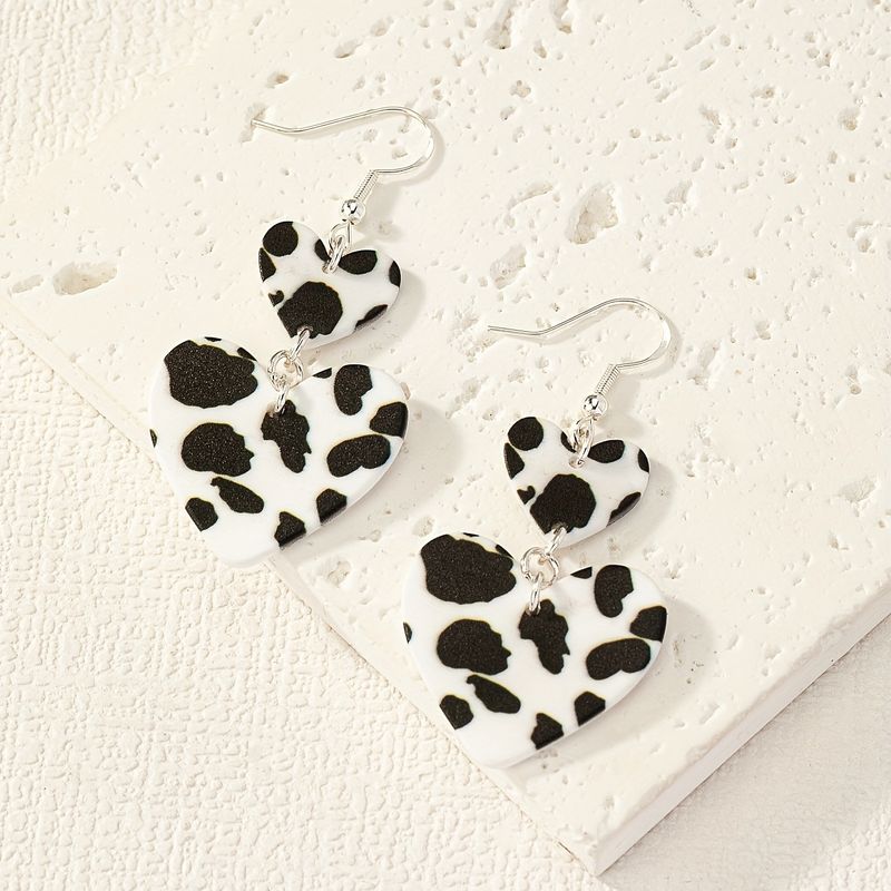 1 Pair Glam Queen Pastoral Cow Pattern Heart Shape Arylic Earrings