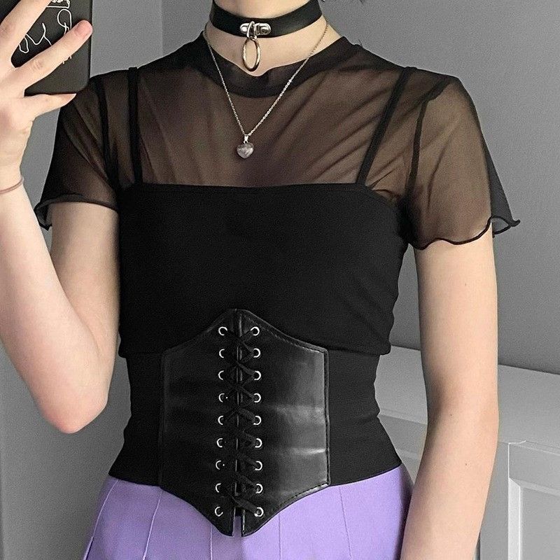 Modern Style Solid Color Pu Leather Woven Belt Women's Corset Belts