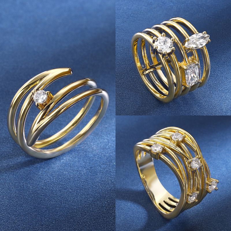Kupfer 18 Karat Vergoldet Elegant Vintage-Stil Romantisch Überzug Inlay Einfarbig Zirkon Ringe