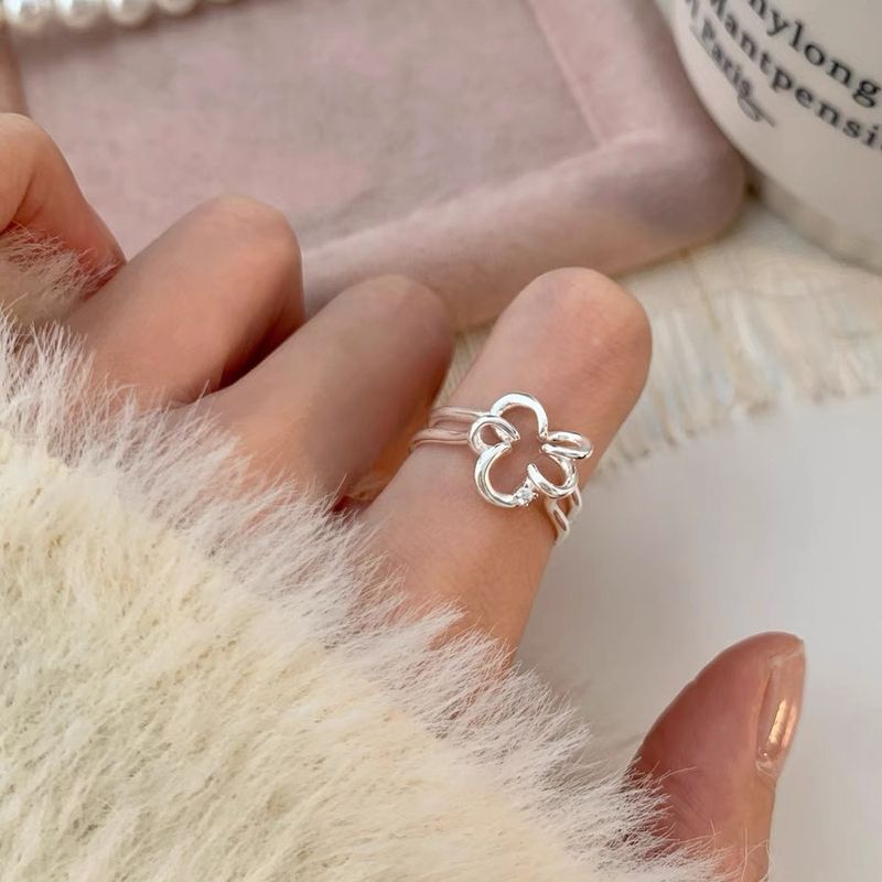 Sterling Silber IG-Stil Lässig Überzug Blume Offener Ring