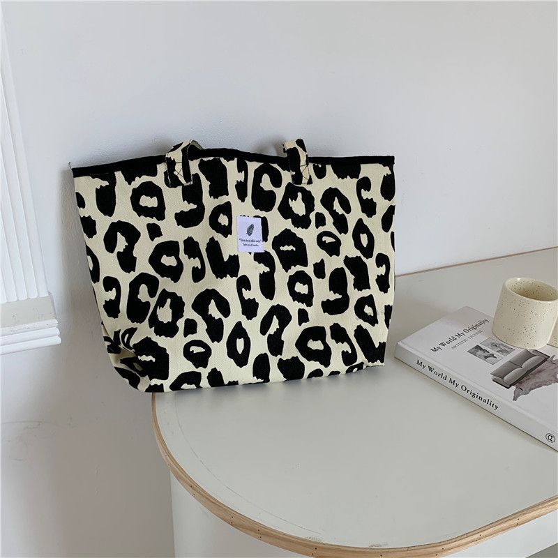 Women's Canvas Cheetah Print Elegant Classic Style Sports Open Shoulder Bag