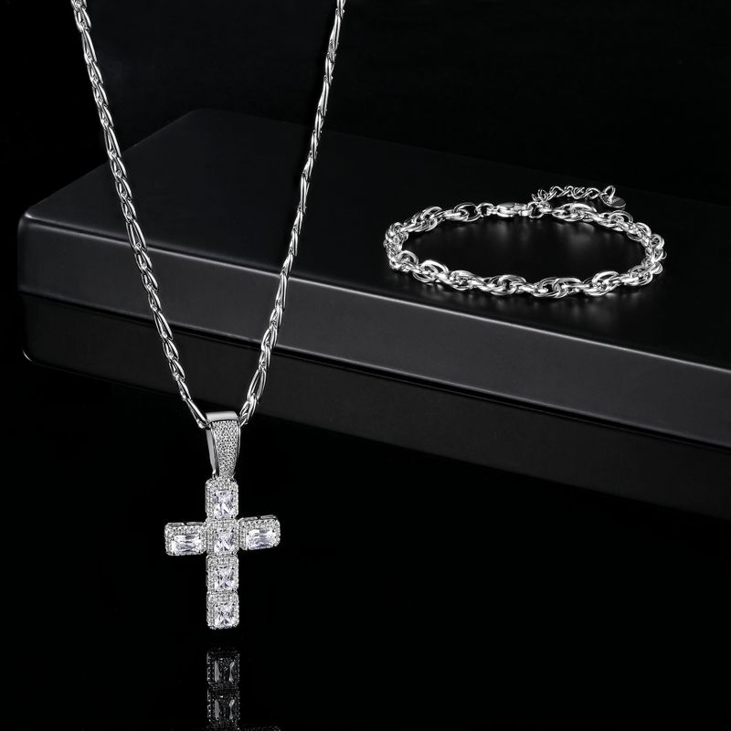 304 Stainless Steel Elegant Modern Style Classic Style Plating Inlay Cross Zircon Bracelets Necklace Jewelry Set