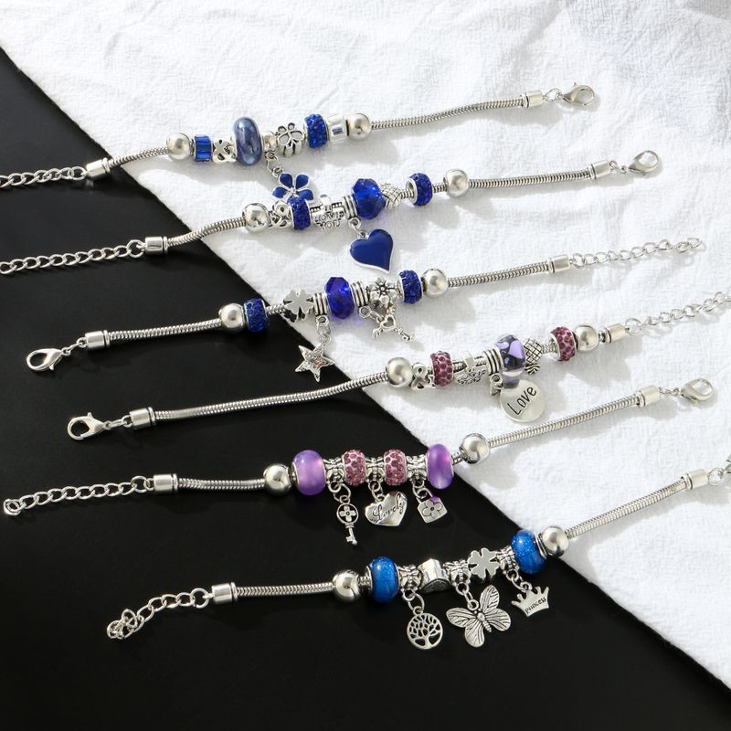 Wholesale Jewelry Elegant Cute Heart Shape Flower Butterfly Iron Crystal Zircon White Gold Plated Plating Inlay Bracelets