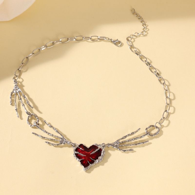 Hip-Hop Exaggerated Punk Hand Heart Shape Alloy Enamel 18K Gold Plated Women's Necklace
