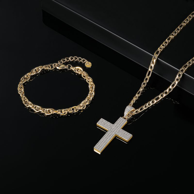 304 Stainless Steel 18K Gold Plated Elegant Glam Luxurious Plating Inlay Cross Zircon Jewelry Set