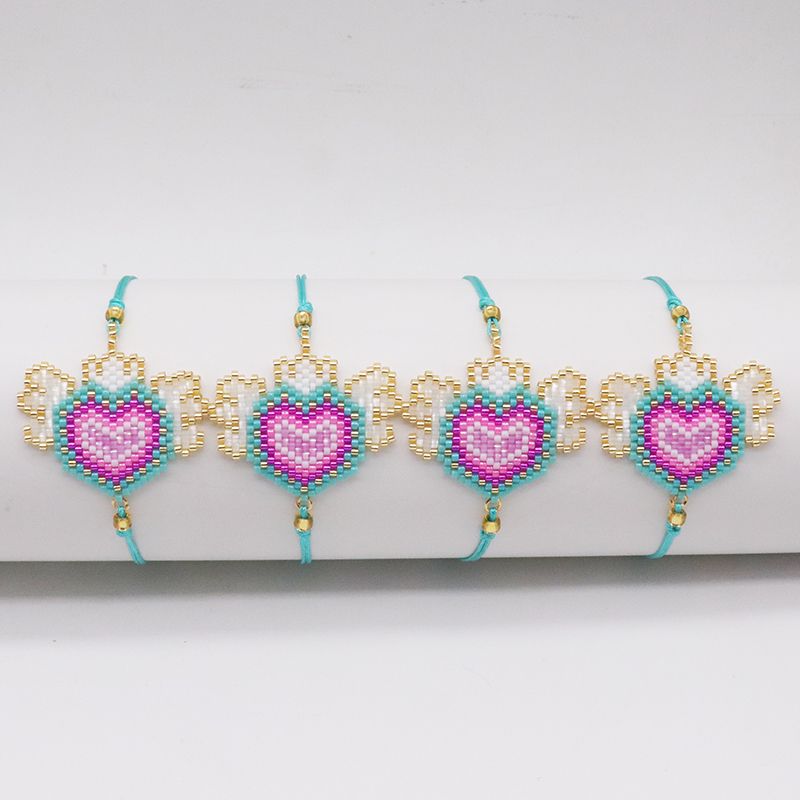 Wholesale Jewelry IG Style Casual Cartoon Style Heart Shape Wings Glass Rope Beaded Knitting Bracelets