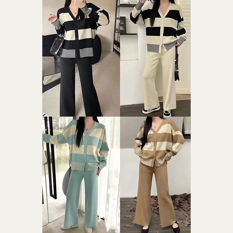 School Travel Daily Women's Simple Style Stripe Solid Color Rayon Spandex Polyester Buckle Washed Button Pants Sets Pants Sets
