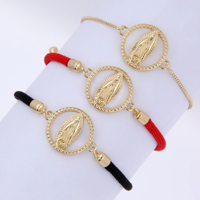 Wholesale Jewelry Simple Style Classic Style Virgin Mary Rope Copper Shell 18K Gold Plated Plating Inlay Drawstring Bracelets