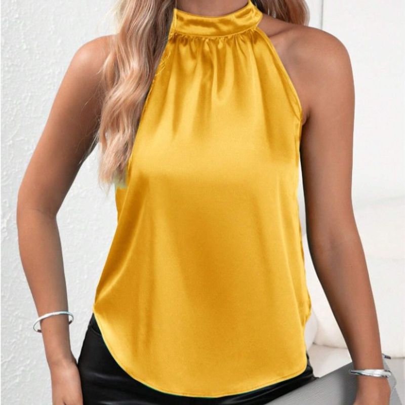 Mujeres Camiseta Sin Mangas Entrecruzada Con Cuello Halter Camisetas Sin Mangas Elegante Estilo Simple Color Sólido