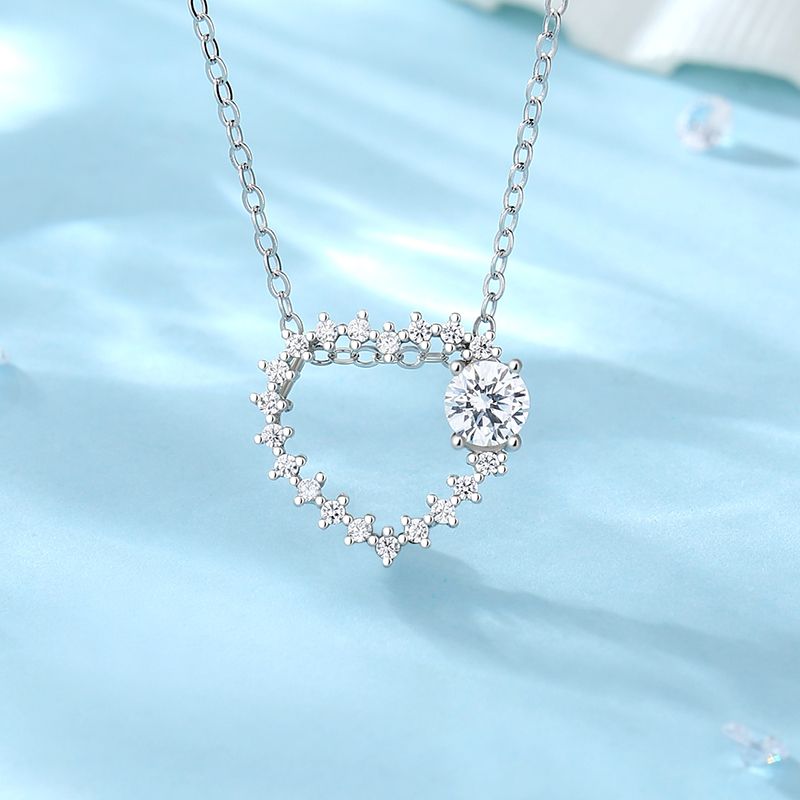 Plata Esterlina Vacaciones Dulce Enchapado Embutido Forma De Corazón Moissanita Circón Collar Colgante