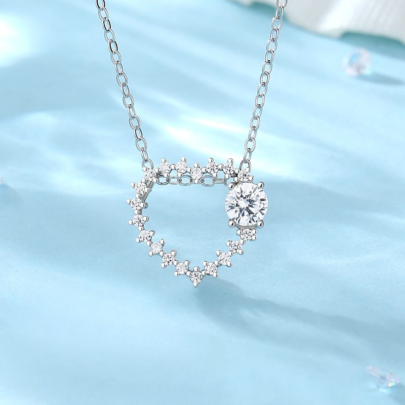 Sterling Silver Vacation Sweet Plating Inlay Heart Shape Moissanite Zircon Pendant Necklace