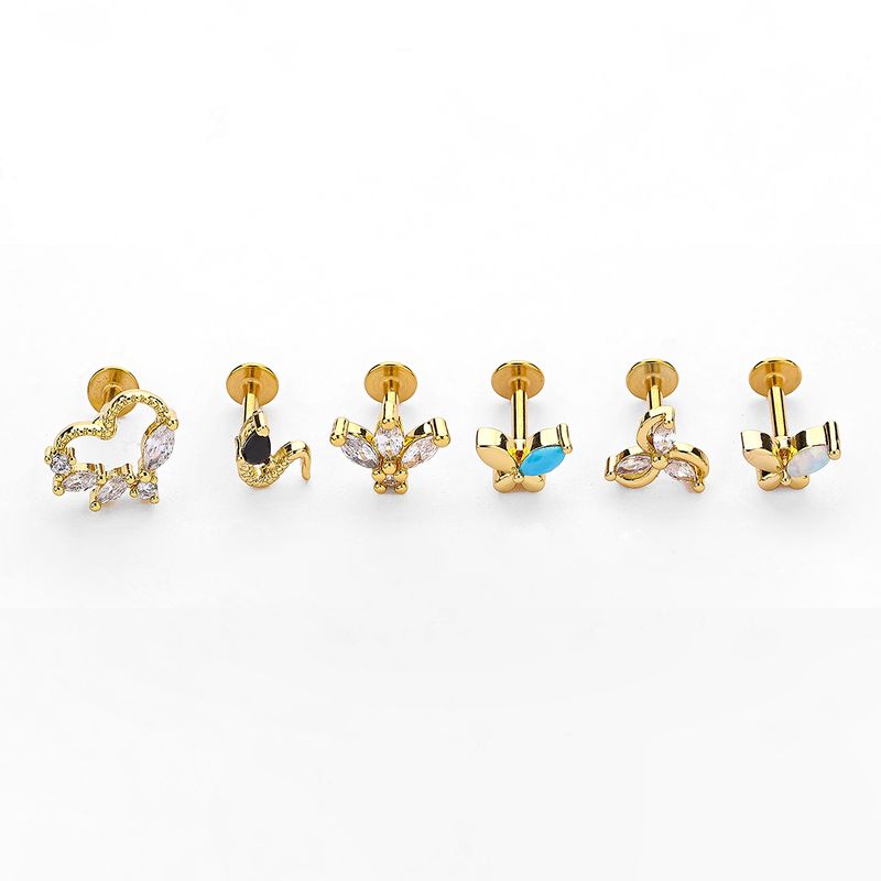 1 Piece Lip Rings Simple Style Crown Snake 316 Stainless Steel  Plating Turquoise Zircon Gold Plated Lip Rings