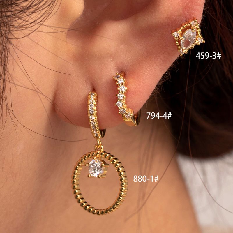 1 Piece Casual Simple Style Round Rhombus Inlay Copper Zircon Drop Earrings