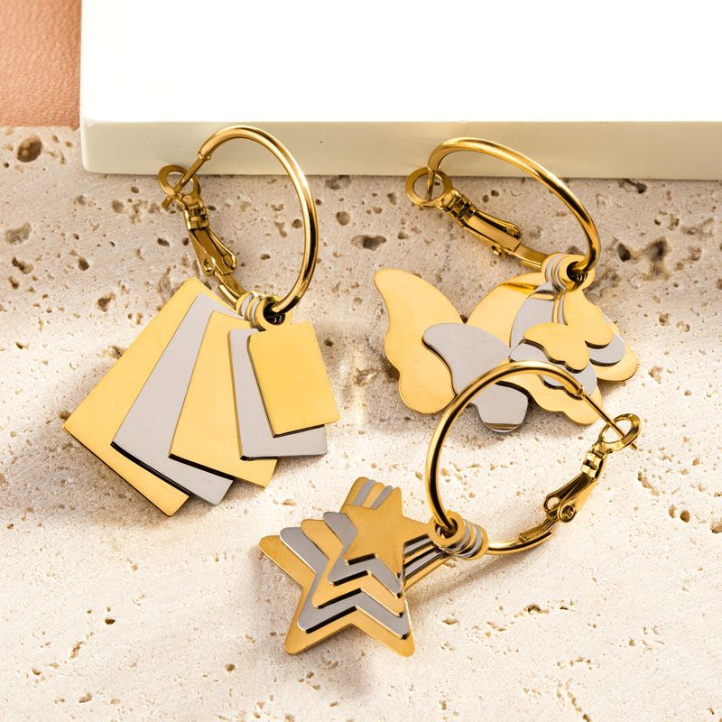 1 Pair Casual Commute Pentagram Geometric Butterfly Plating 304 Stainless Steel 18K Gold Plated Drop Earrings