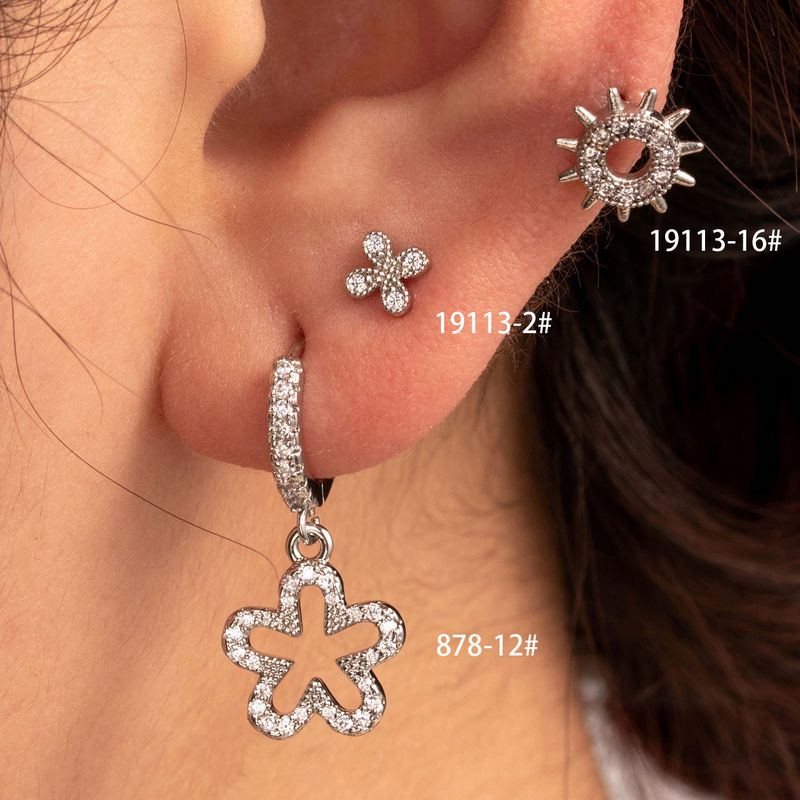 1 Piece Casual Simple Style Flower Inlay Copper Zircon Drop Earrings