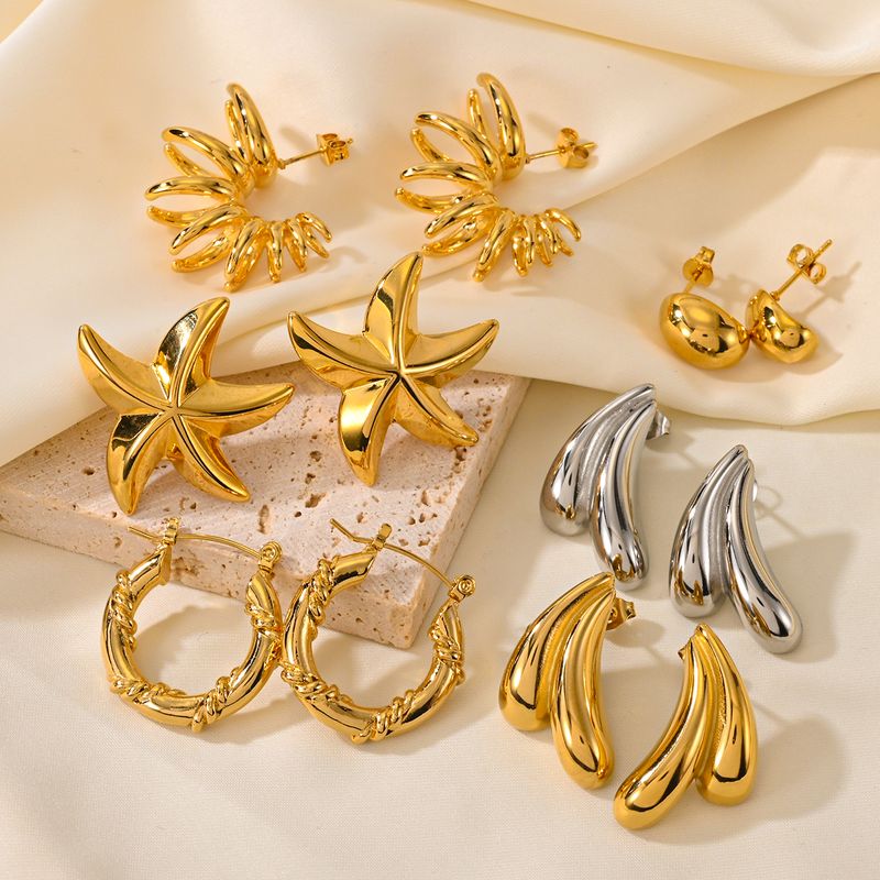 1 Pair IG Style Vintage Style Classic Style Water Droplets Starfish Solid Color Titanium Steel 18K Gold Plated Ear Studs