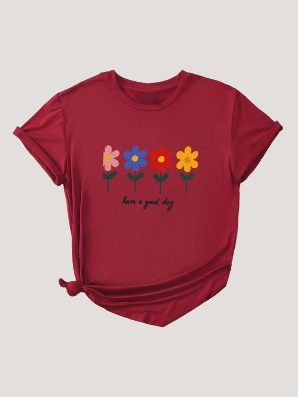 Women's T-shirt Short Sleeve T-Shirts Round Casual Flower