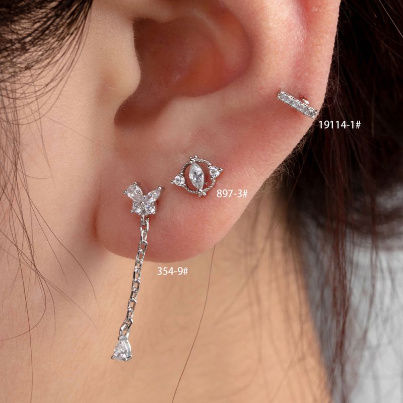1 Piece Casual French Style Korean Style Butterfly Inlay Copper Zircon Ear Studs