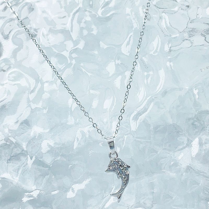 Sterling Silber Süß Moderner Stil Süss Überzug Inlay Delfin Blume Künstlicher Kristall Halskette Mit Anhänger