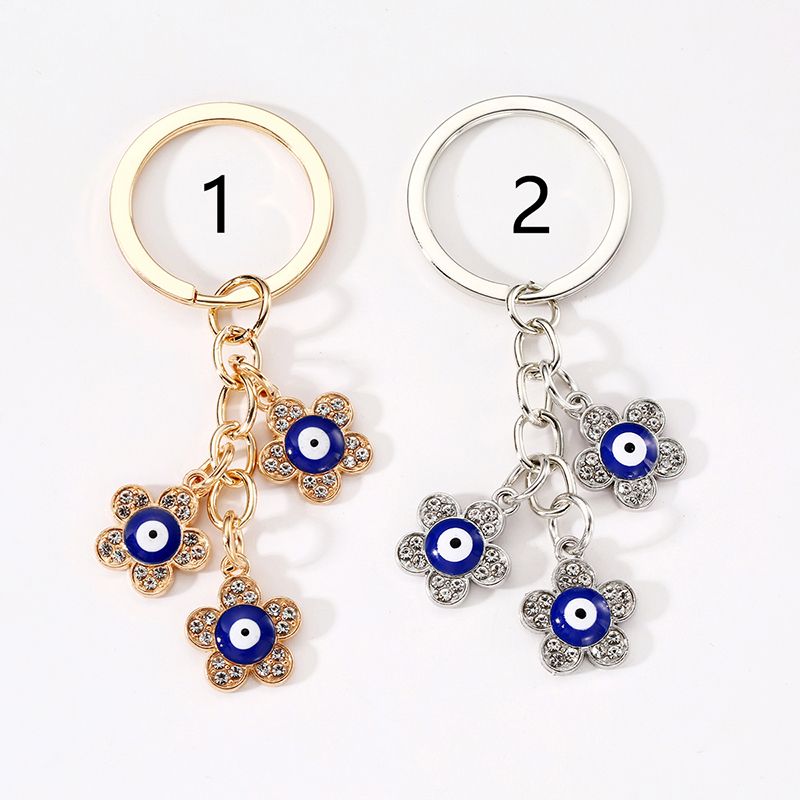 Classic Style Commute Devil's Eye Flower Alloy Inlay Rhinestones Bag Pendant Keychain