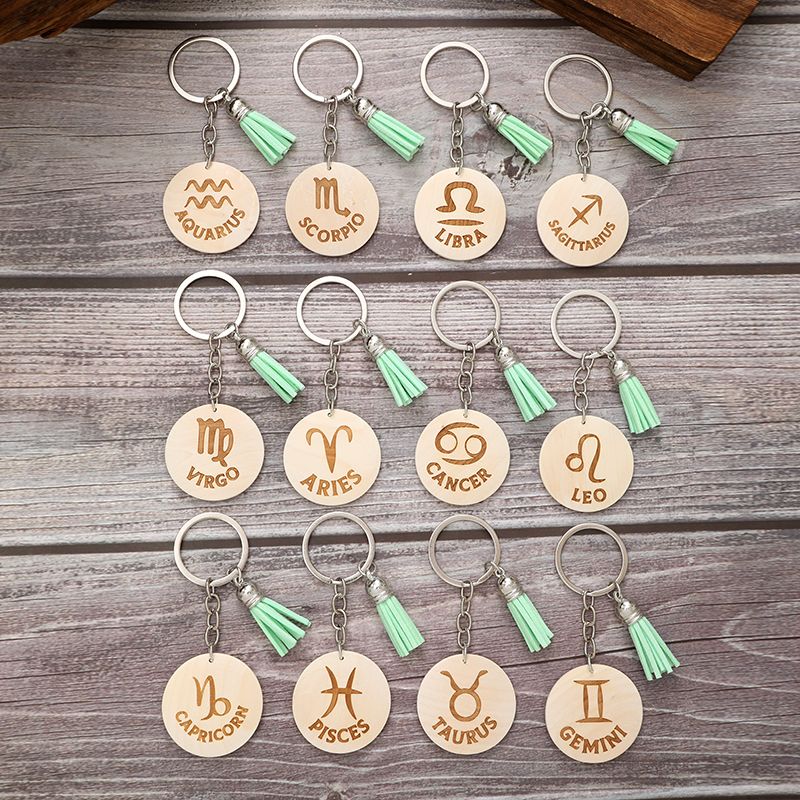 Casual Simple Style Classic Style Letter Constellation Wood Tassel Bag Pendant Keychain