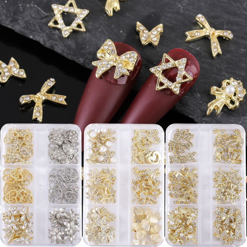 Princess Shiny Flower Butterfly Bow Knot Zinc Alloy Nail Decoration Accessories A Pack Of 30