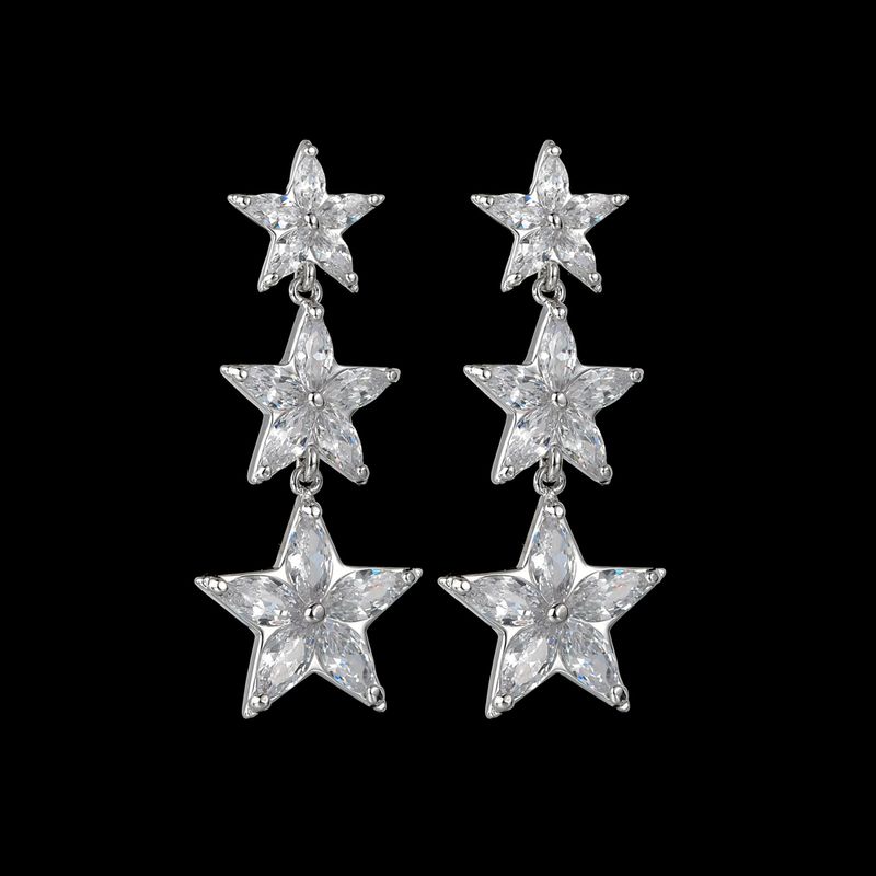 1 Par Estilo Clásico Estilo Coreano Estrella Embutido Cobre Cobre Circón Chapado En Oro De 16 Quilates Blanco Oro Plateado Pendientes De Gota