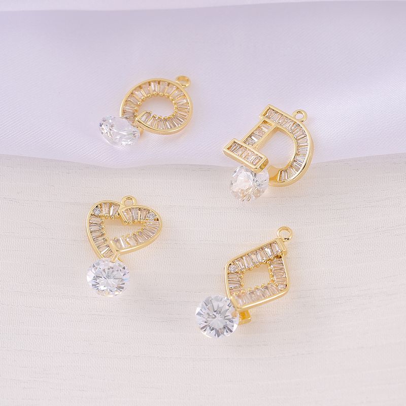 1 Piece 13*28mm Copper Zircon 18K Gold Plated Round Heart Shape Rhombus Polished Pendant