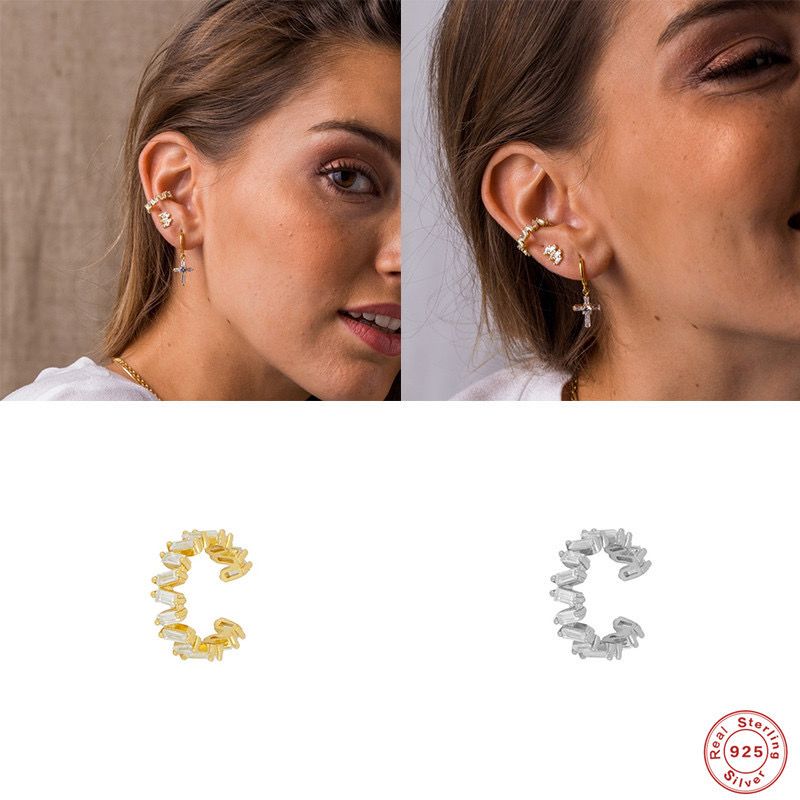 1 Piece Vintage Style Simple Style Roman Style C Shape Geometric Inlay Sterling Silver Zircon White Gold Plated Gold Plated Ear Cuffs