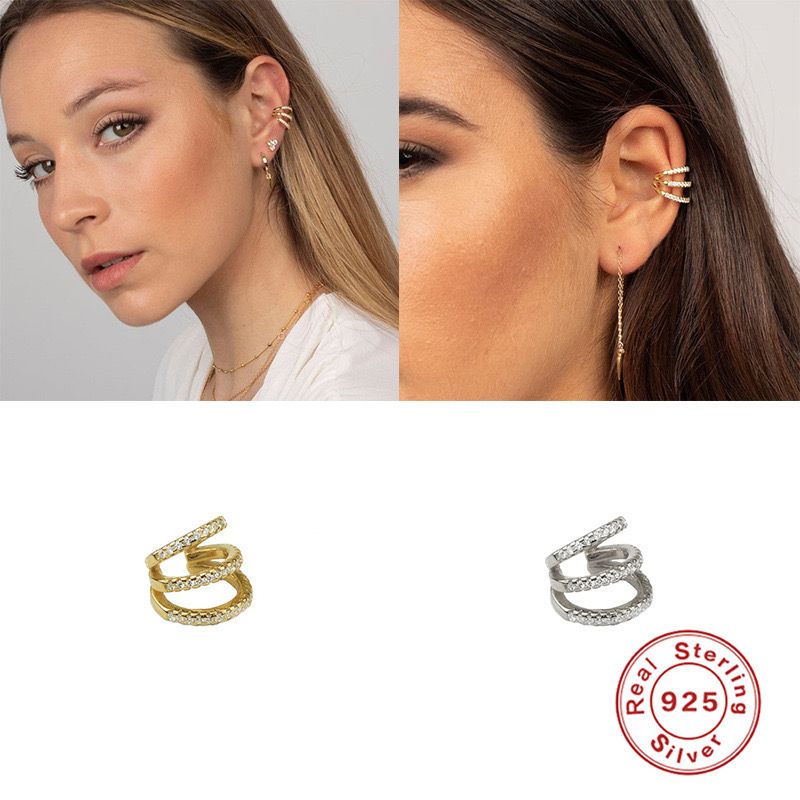 1 Piece Vintage Style Simple Style Roman Style C Shape Geometric Inlay Sterling Silver Zircon White Gold Plated Gold Plated Ear Cuffs